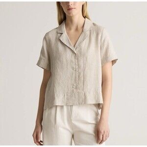 Quince Womens 100% European Linen Short Sleeve Shirt Flax Sleeved Top Size Small